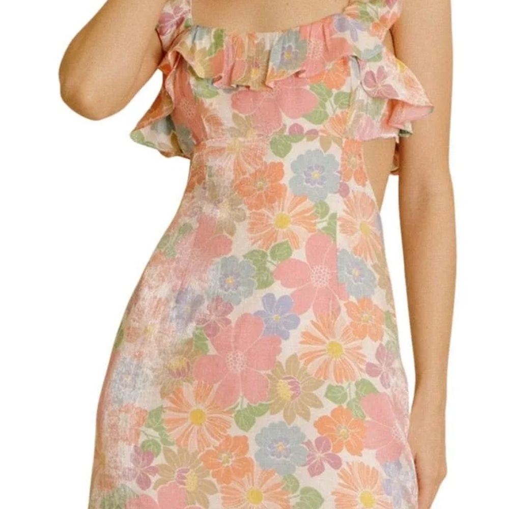 Floral Cut Out Ruffle Sleeve Mini Sundress Tie Back Summer Sexy